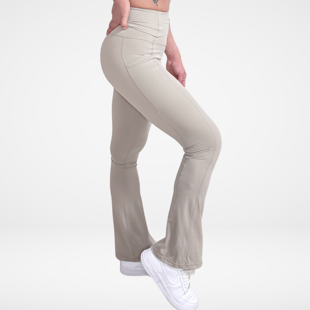 EaseMode Flared Leggings with Fold-Over High Waistband