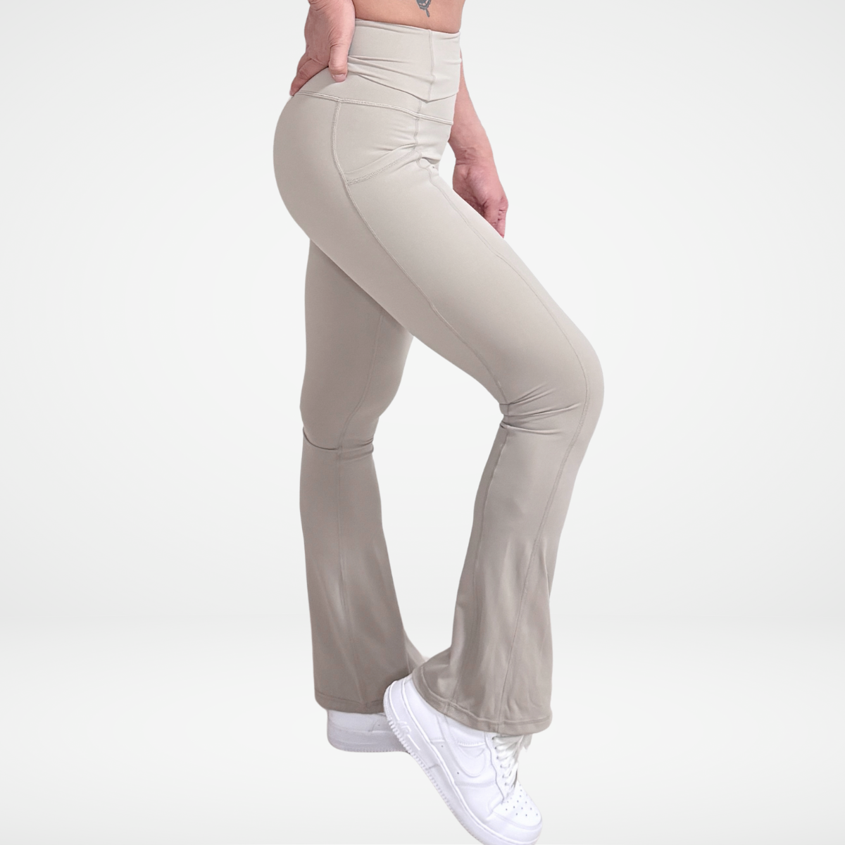 EaseMode Flared Leggings with Fold-Over High Waistband