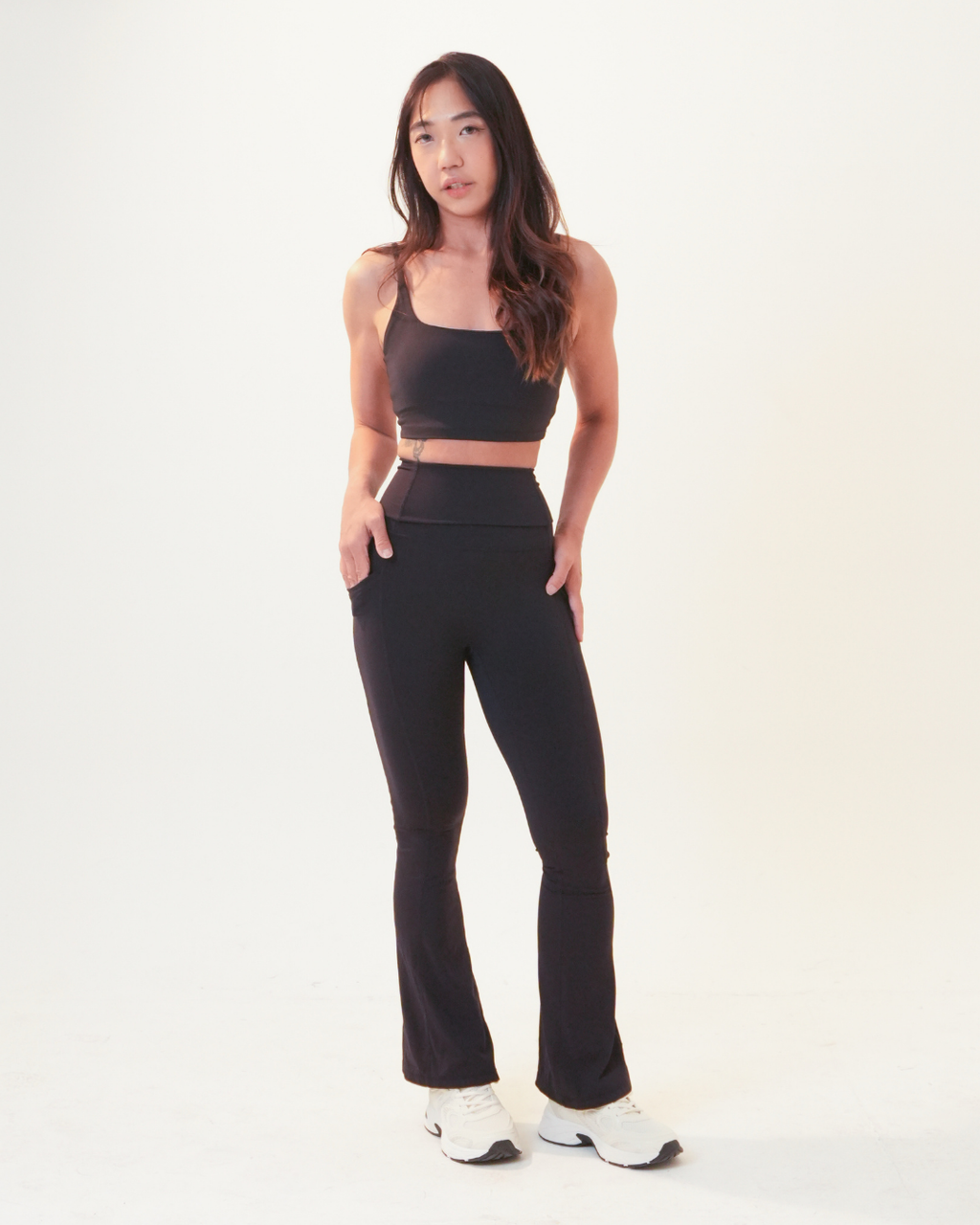 Flared Leggings with Fold-Over High Waistband | Black