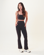 Flared Leggings with Fold-Over High Waistband | Black