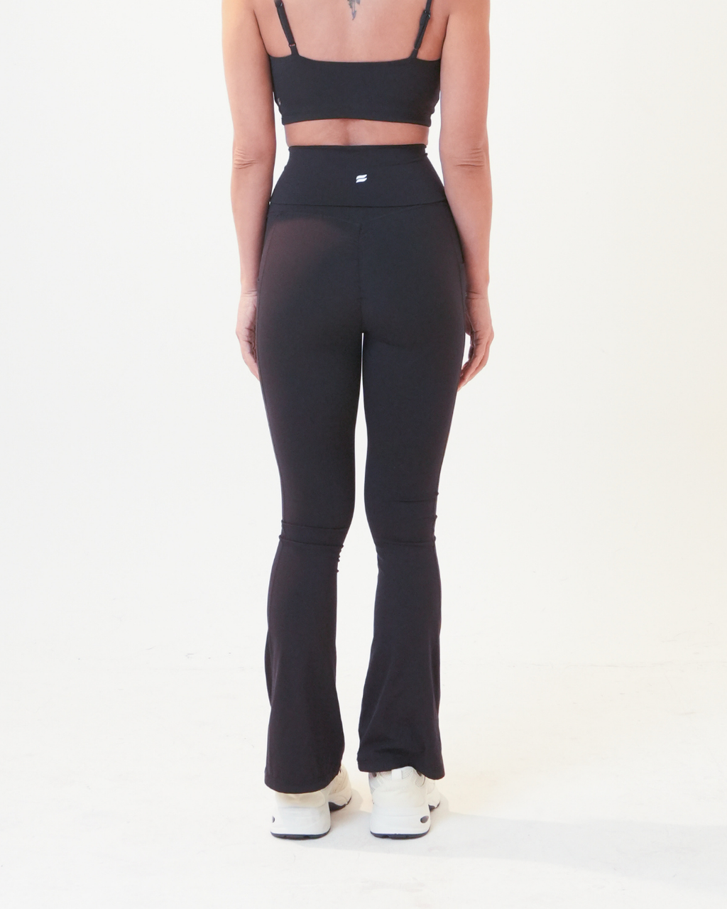 Flared Leggings with Fold-Over High Waistband | Black
