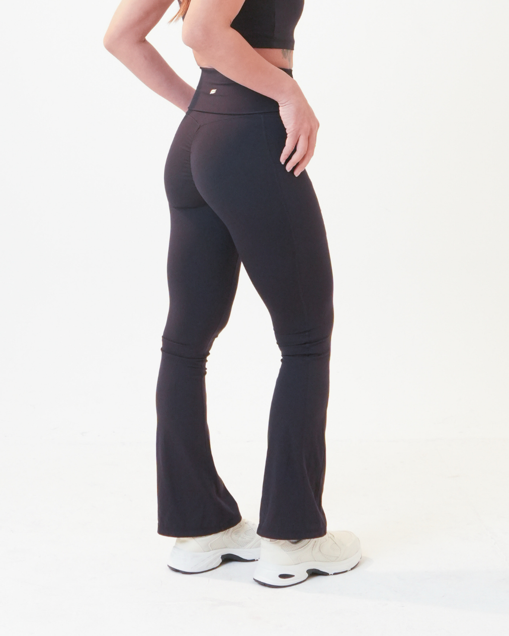 Flared Leggings with Fold-Over High Waistband | Black