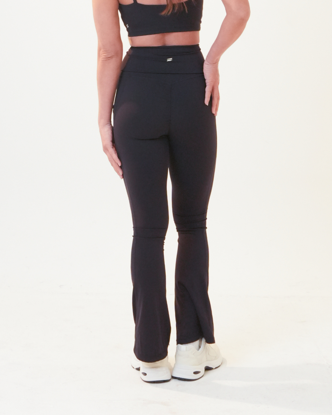 Flared Leggings with Fold-Over High Waistband | Black