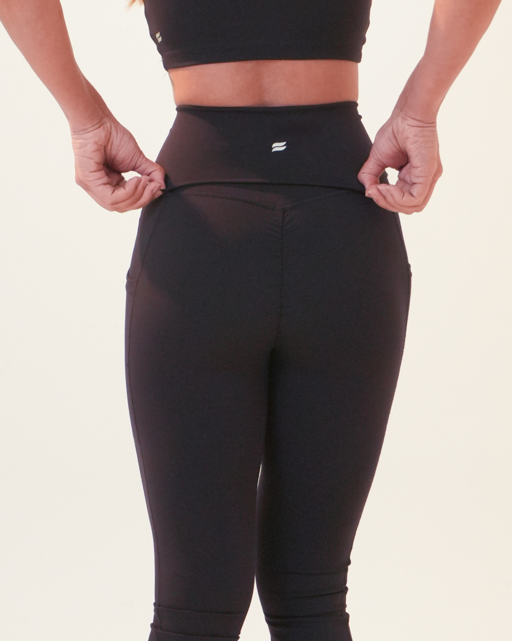 Flared Leggings with Fold-Over High Waistband | Black