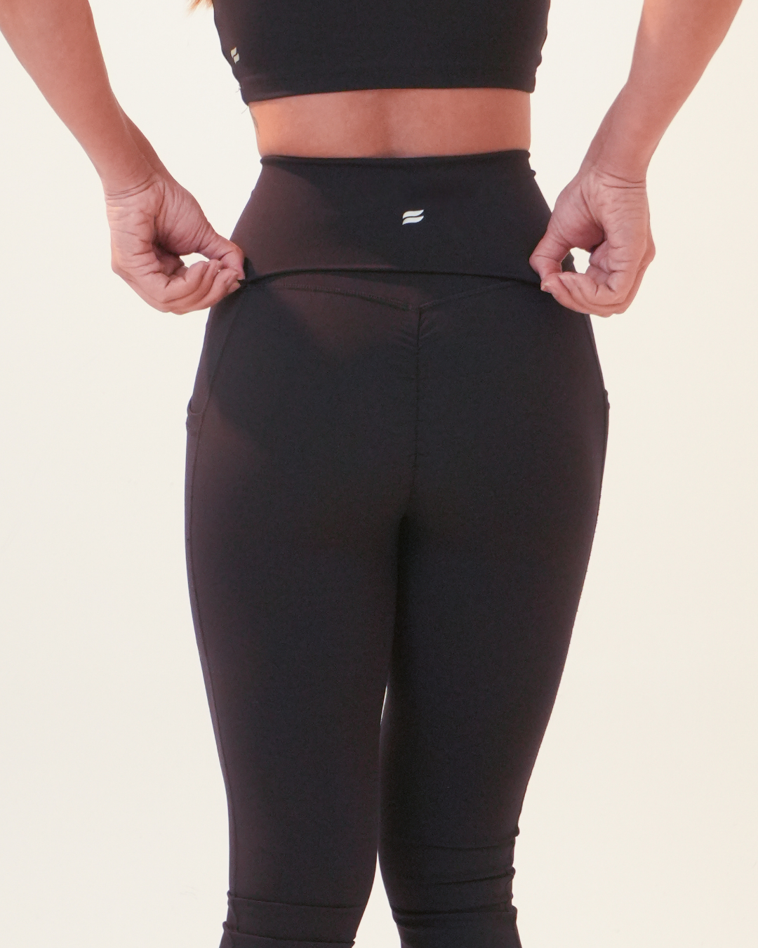 Flared Leggings with Fold-Over High Waistband | Black