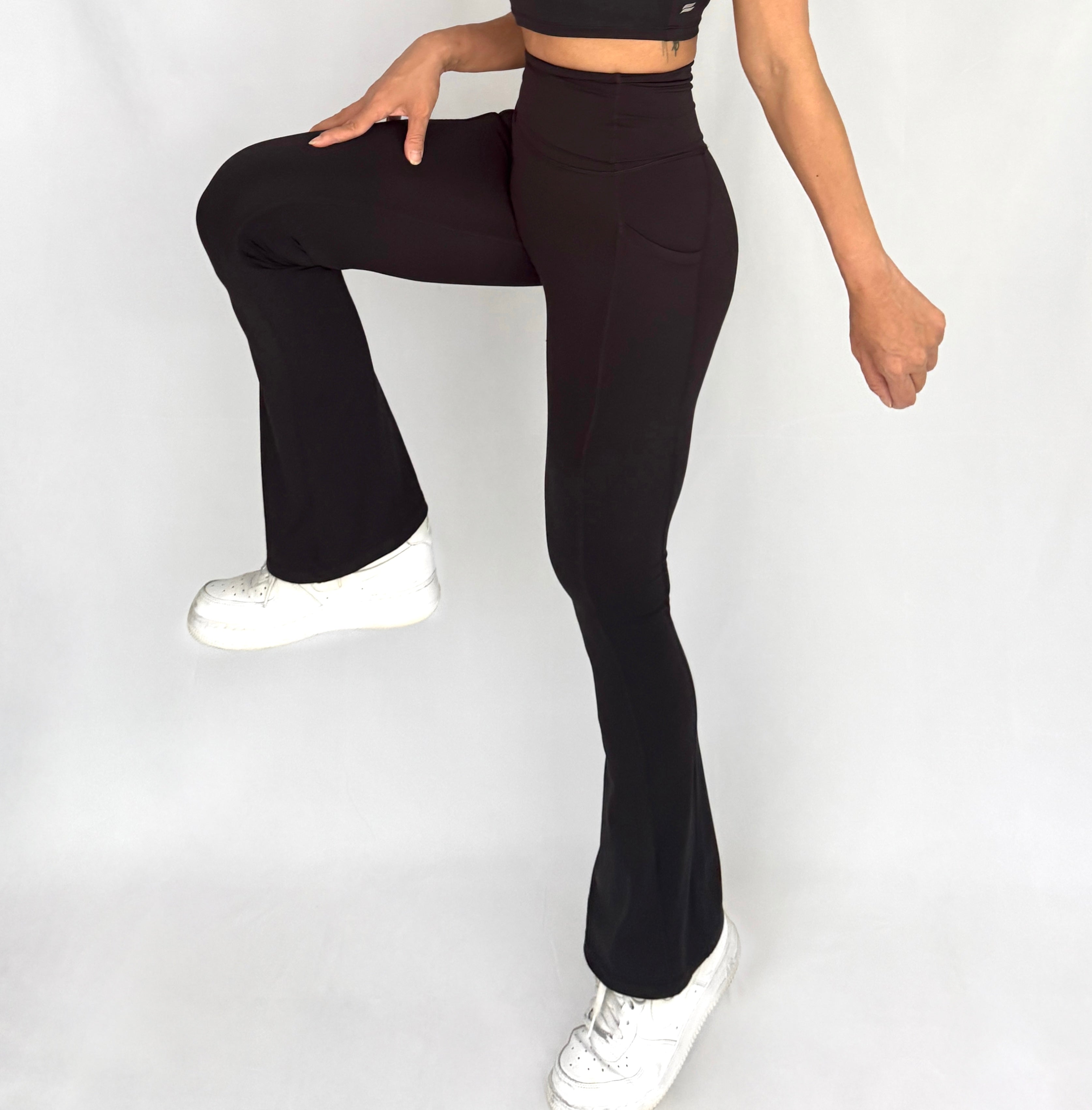 EaseMode Flared Leggings with Fold-Over High Waistband