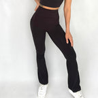 EaseMode Flared Leggings with Fold-Over High Waistband